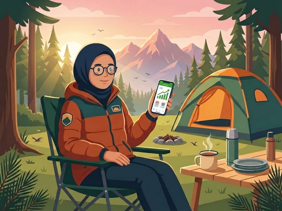 Ibu Sri Mulyani santai camping di gunung sambil memantau omzet toko di ponsel lewat BHAKTI POS